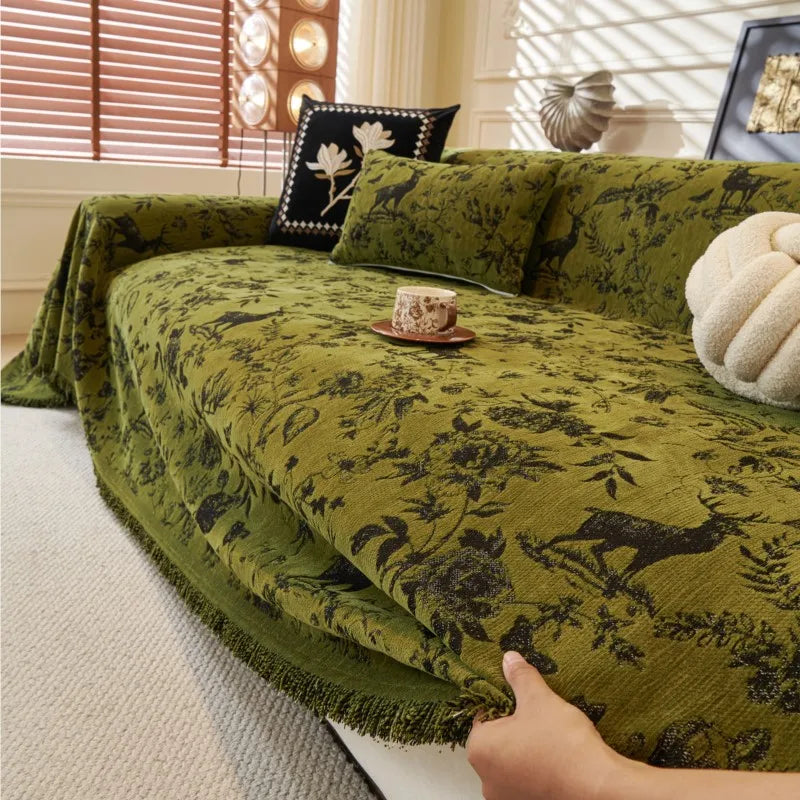 25 All-Season Chenille Sofa Cover Slipcover Cat Scratch Resistant Dustproof Sofa Cushion Universal Flower Sofa Blanket Protector